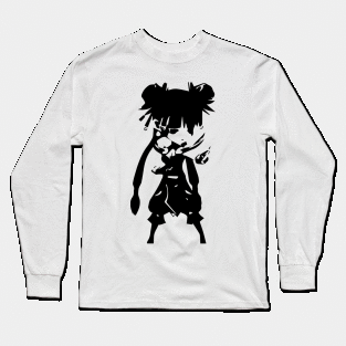 Kung Fu Girl minimal silhouette white Long Sleeve T-Shirt